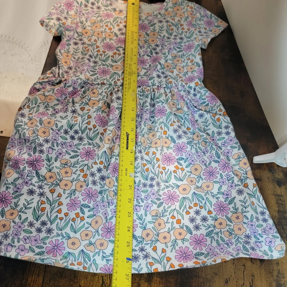 Cat & Jack Floral Girls 10/12 Plus Dress - Purple and Orange Wirh Pockets